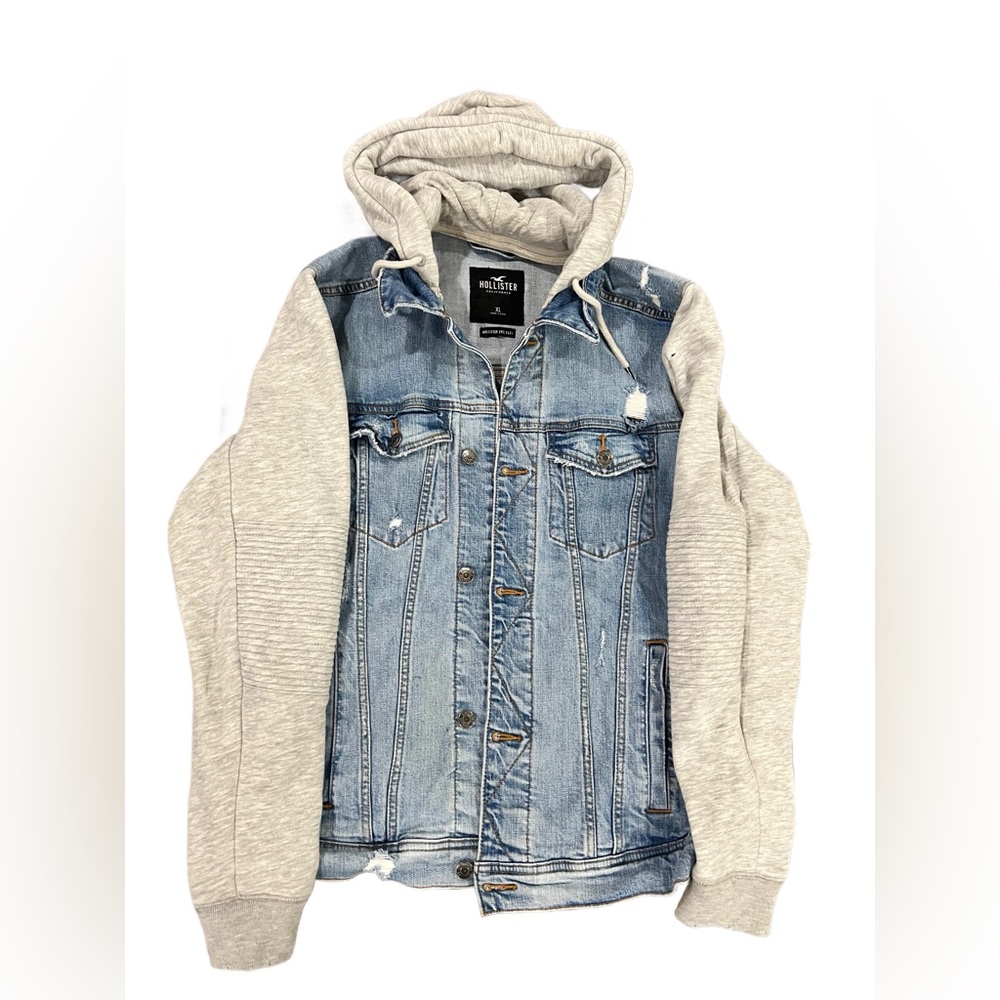 Hollister Blue Denim Jacket with Light Gray Sleeves